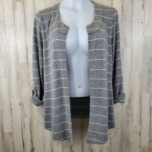 5/$25 Croft & Barrow Womens Open Front Cardigan S Gray White Striped Rayon Blend